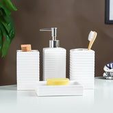 White Ribbed Ceramic Bathroom Set of 4